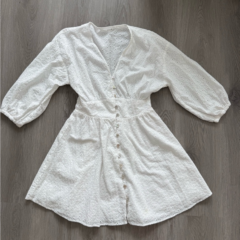 Zara White Eyelet Scoop-Neck Top